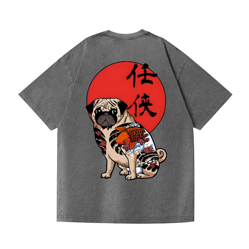Dog Vintage Wash Japanese Design Back Art T-Shirt