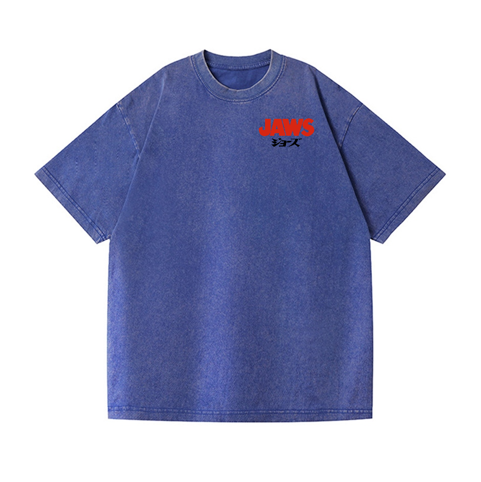 Jaws Shark Vintage Wash Japanese Design Back Art T-Shirt
