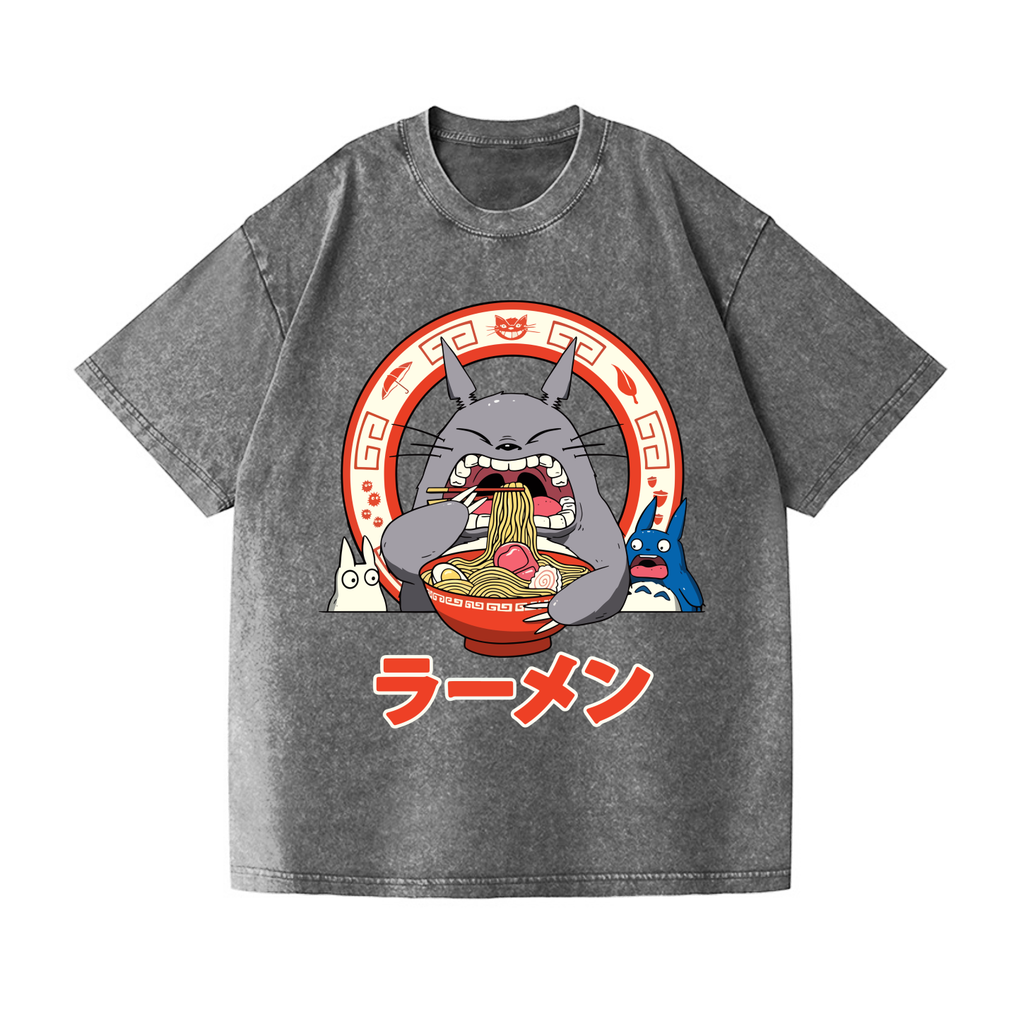 Ghibli Totoro Ramen  Anime Vintage Wash Japanese Design T-Shirt