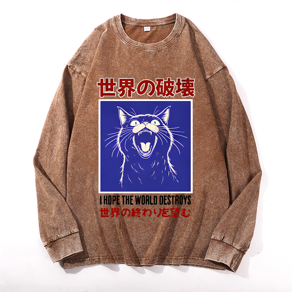 Cat Vintage Cotton Wash Crewneck Sweatshirt