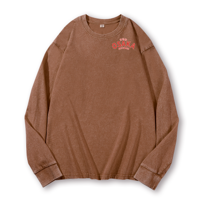 Osaka Dotonbori Drunken Octopus Vintage Washed Cotton Back Art Long-sleeve T-shirt