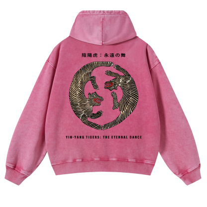 YIN-YANG Tigers Vintage Washed Cotton Back Art Hoodie