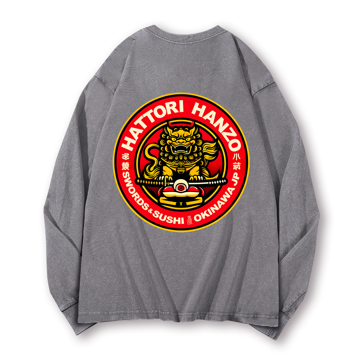 Okinawa  Hattori Hanzo Vintage Washed Cotton Back Art Long-sleeve T-shirt