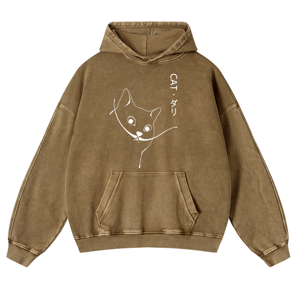 CAT Vintage Washed Thick Cotton Hoodie