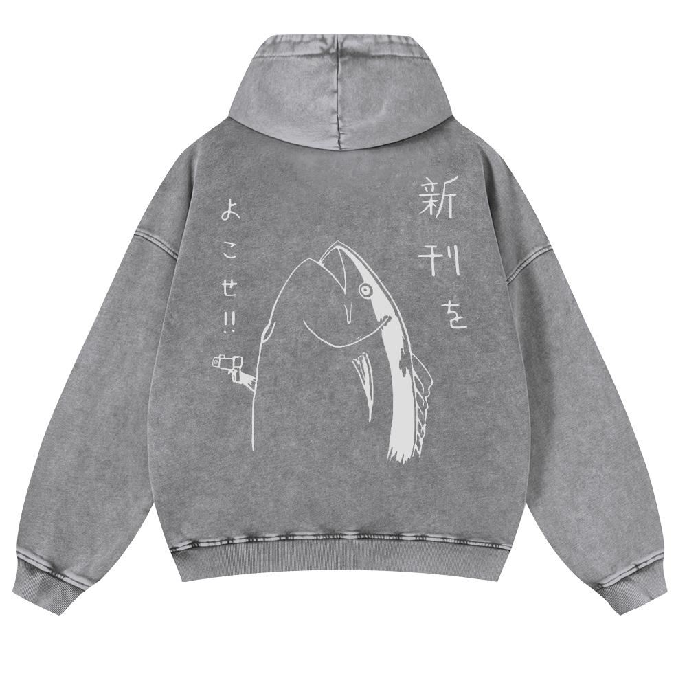 Fish Vintage Washed Cotton Back Art Hoodie