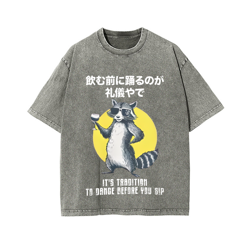 Raccoon Vintage Wash Japanese Design T-Shirt