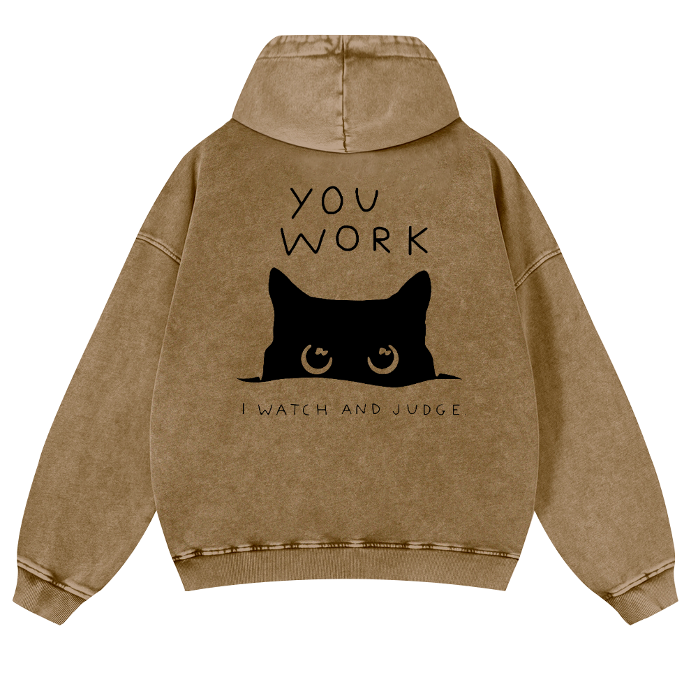 Cat Vintage Washed Cotton Back Art Hoodie