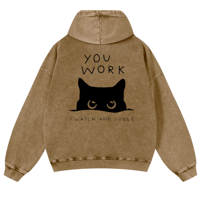 Cat Vintage Washed Cotton Back Art Hoodie