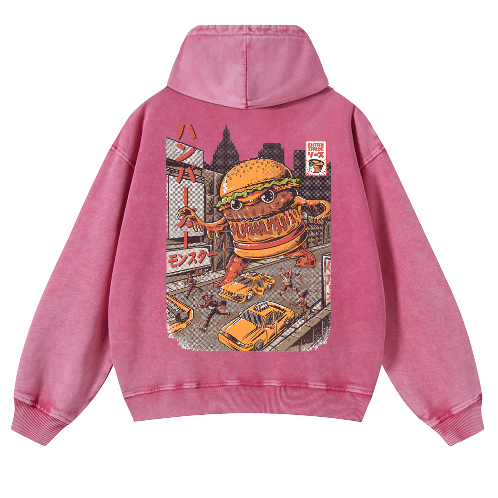 Hamburger Vintage Washed Cotton Back Art Hoodie