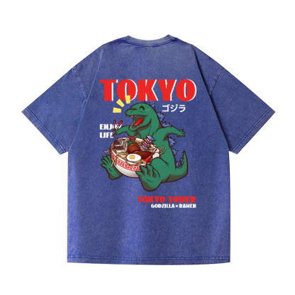 Tokyo Godzilla Vintage Wash Japanese Design Back Art T-Shirt