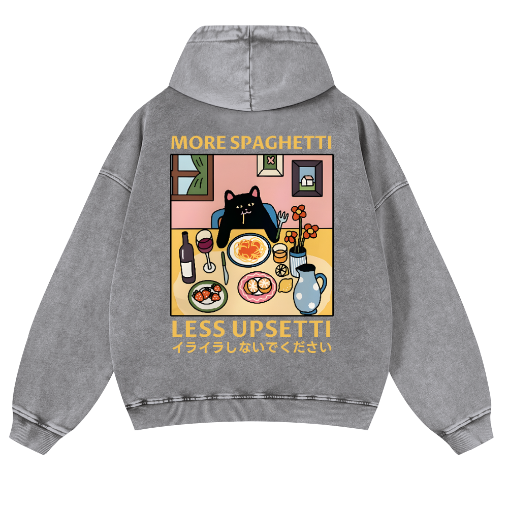 Spaghetti Cat Vintage Washed Cotton Back Art Hoodie
