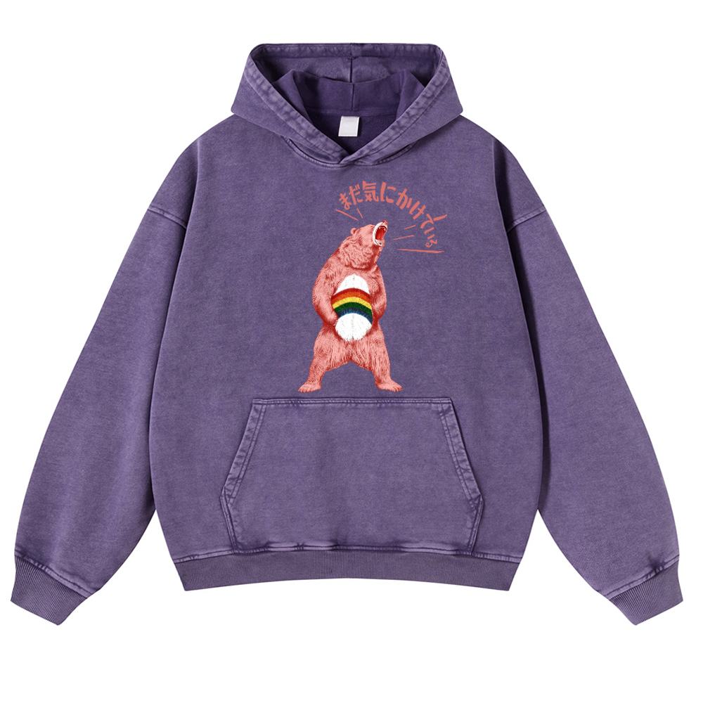 Bear Vintage Washed Thick Cotton Hoodie