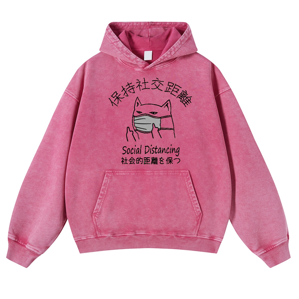 Social Distancing Vintage Washed Thick Cotton Hoodie