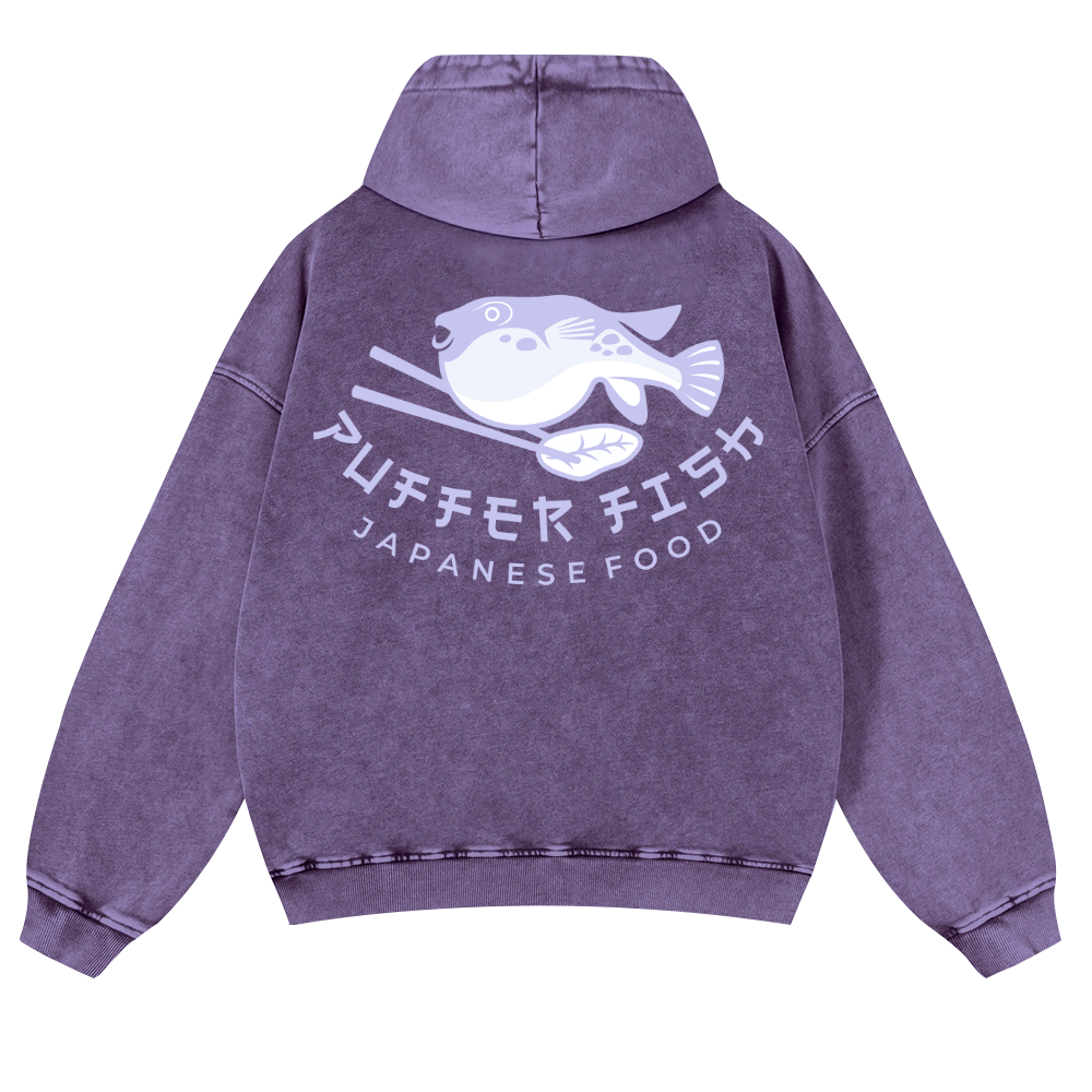Pufferfish Vintage Washed Cotton Back Art Hoodie