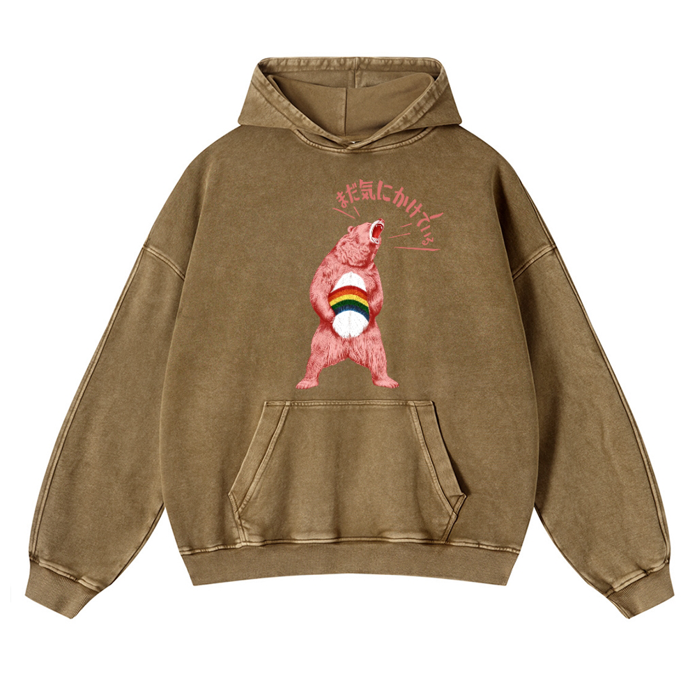Bear Vintage Washed Thick Cotton Hoodie