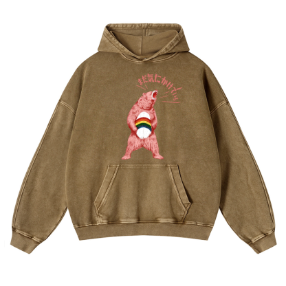 Bear Vintage Washed Thick Cotton Hoodie
