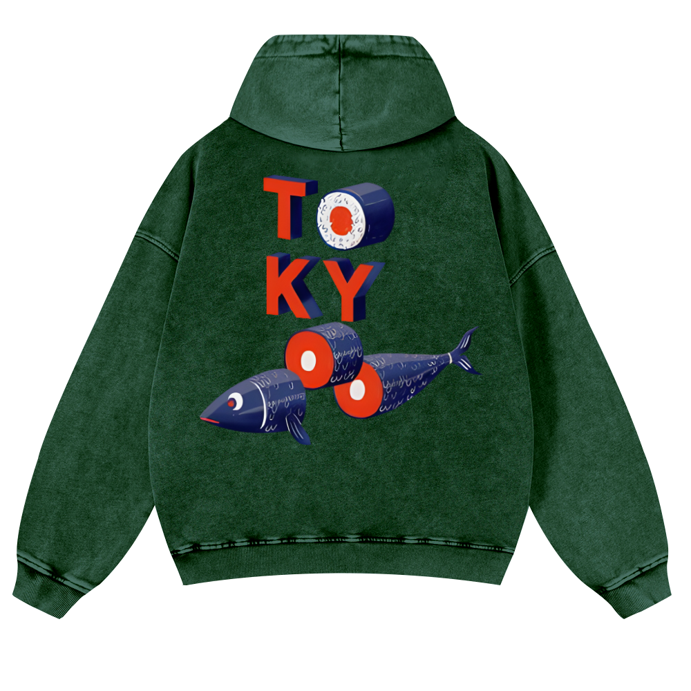 Tokyo Fish Vintage Washed Cotton Back Art Hoodie