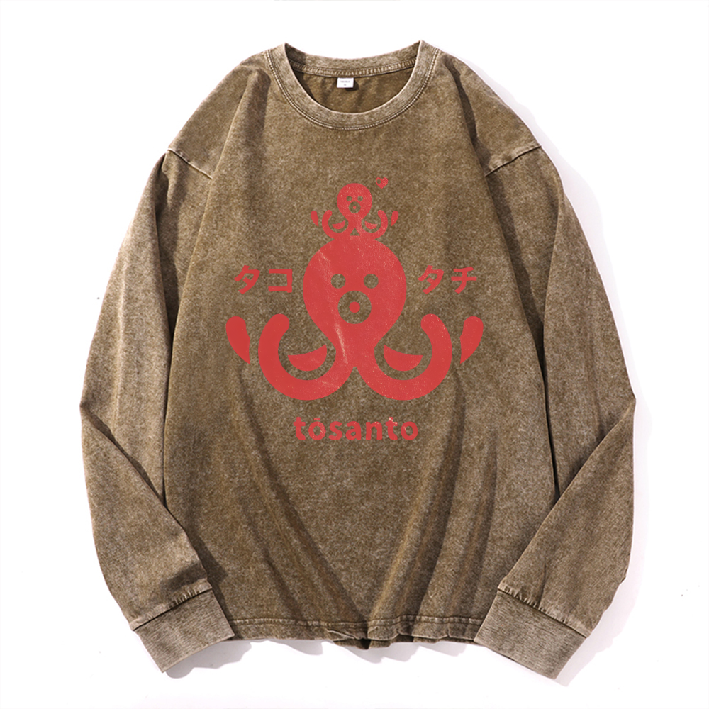 Tosanto Octopus Vintage Cotton Wash Crewneck Sweatshirt