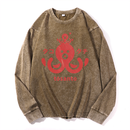 Tosanto Octopus Vintage Cotton Wash Crewneck Sweatshirt