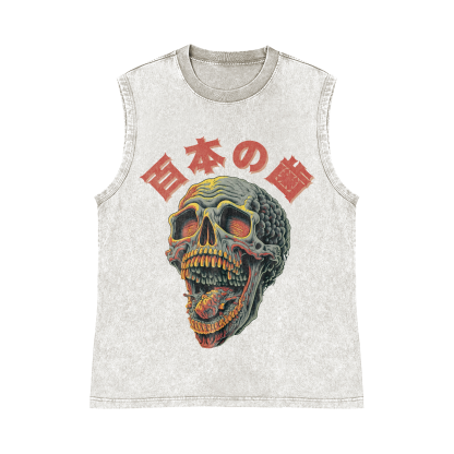 Skull Pure Cotton Wash-Dyed Sleeveless Tank Top