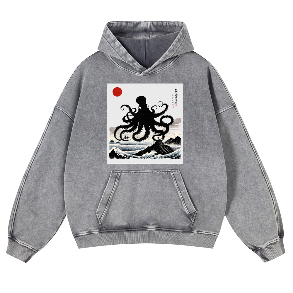 The Giant Octopus in the Sea Vintage Washed Thick Cotton Hoodie
