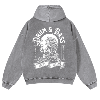 Drum and Bass Tiger Vintage Washed Cotton Back Art Hoodie