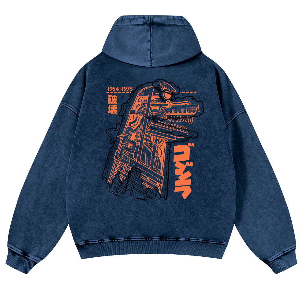 Godzilla Vintage Washed Cotton Back Art Hoodie