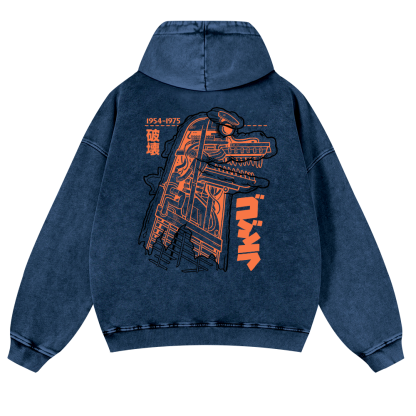 Godzilla Vintage Washed Cotton Back Art Hoodie