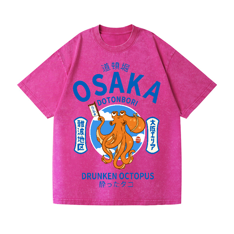 Osaka Dotonbori Drunken Octopus Vintage Wash Japanese Design T-Shirt