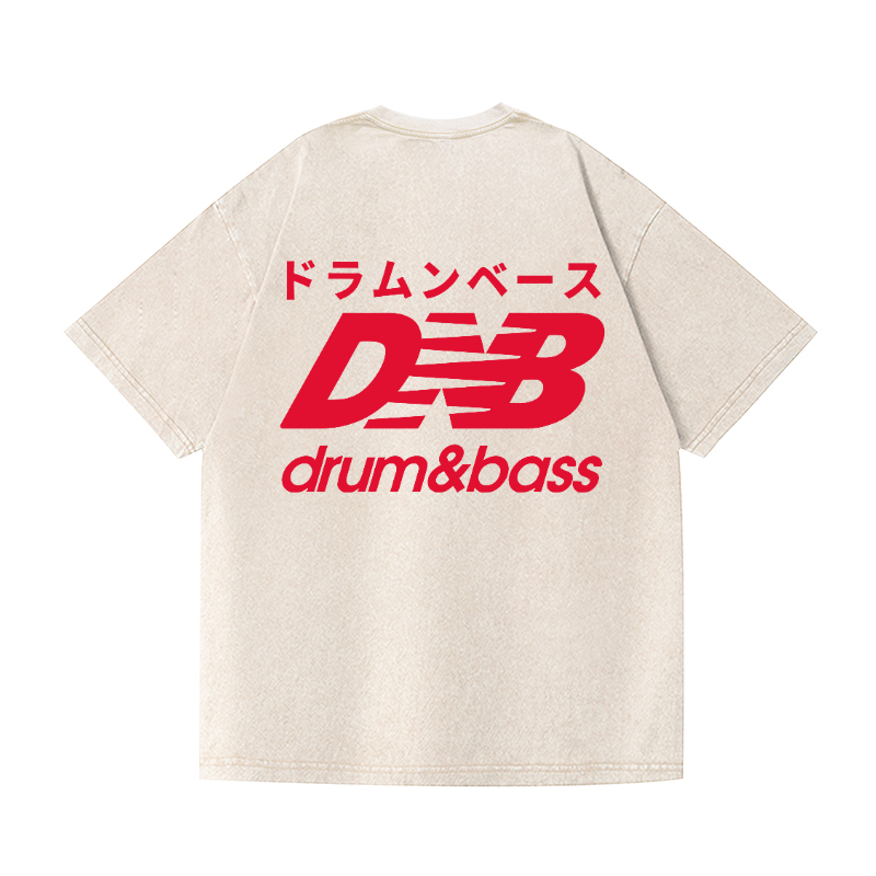 Drum and Bass Vintage Wash Japanese Design Back Art T-Shirt
