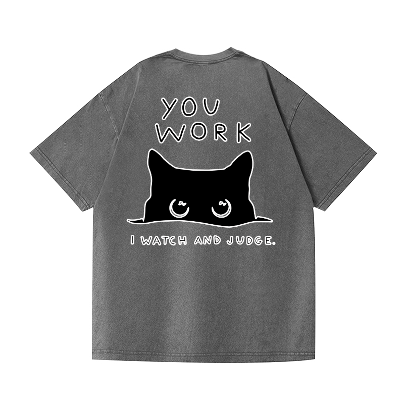 Black Cat Vintage Wash Japanese Design Back Art T-Shirt