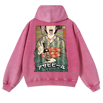 Asahi Beer Geisha Vintage Washed Cotton Back Art Hoodie