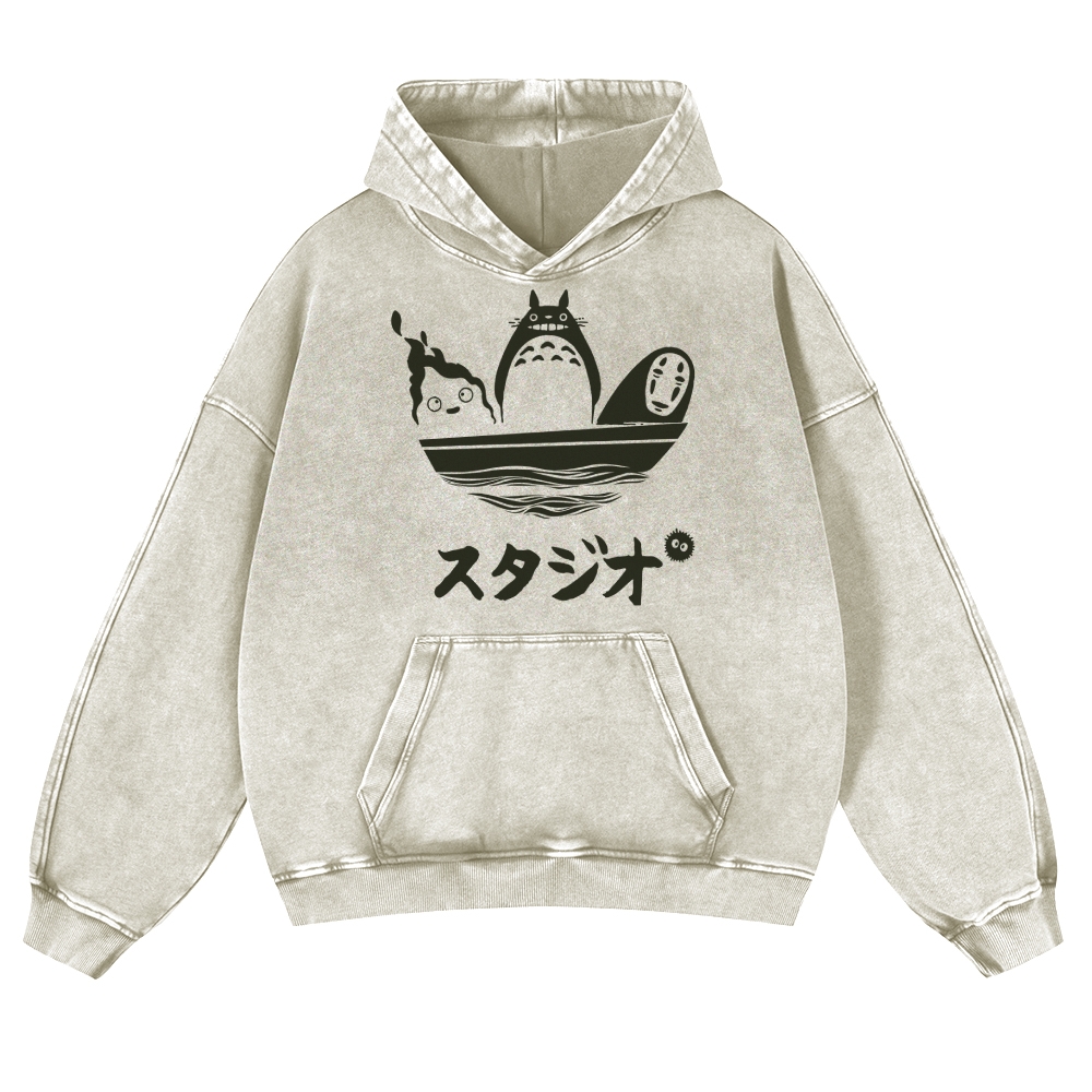 Howl's Moving Castle/My Neighbor Totoro/Spirited Away No Face Kaonashi Ghibli Anime Vintage Washed Thick Cotton Hoodie