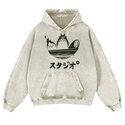 Howl's Moving Castle/My Neighbor Totoro/Spirited Away No Face Kaonashi Ghibli Anime Vintage Washed Thick Cotton Hoodie