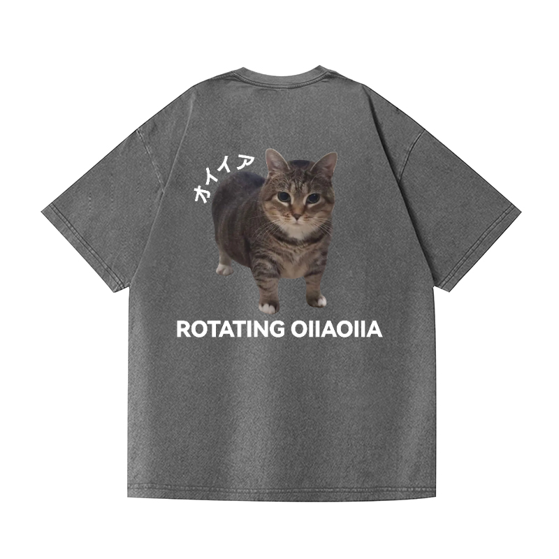 Cat Vintage Wash Japanese Design Back Art T-Shirt