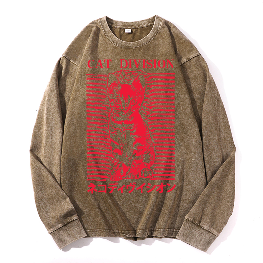 Cat Division Vintage Cotton Wash Crewneck Sweatshirt