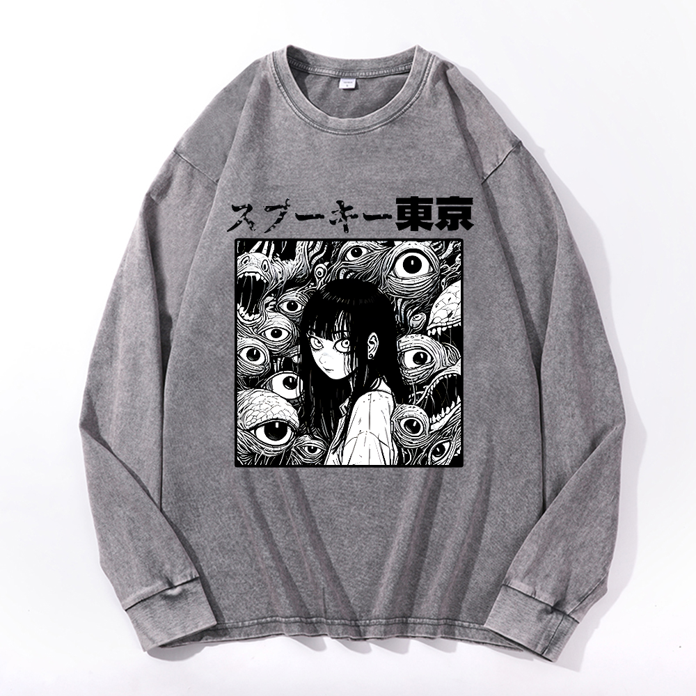 Horror manga Vintage Cotton Wash Crewneck Sweatshirt