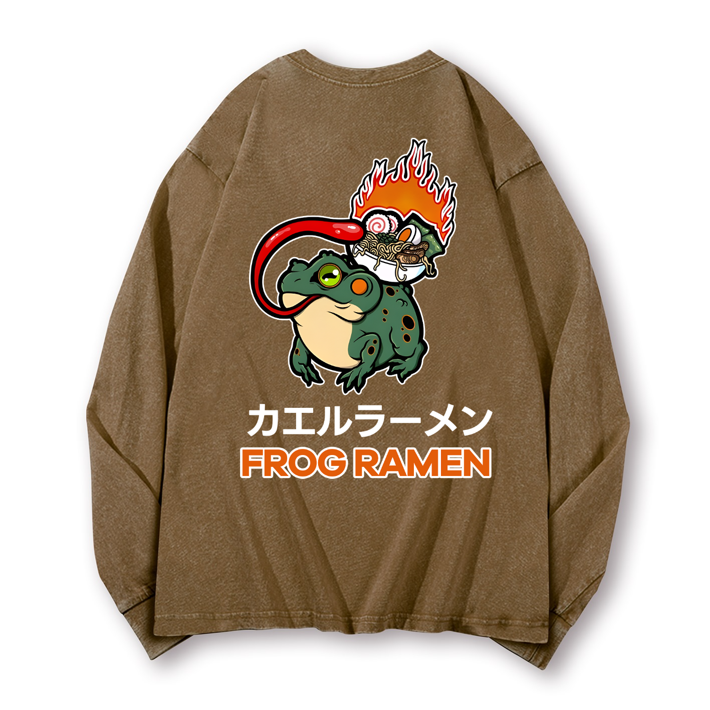 Frog Ramen Vintage Washed Cotton Back Art Long-sleeve T-shirt