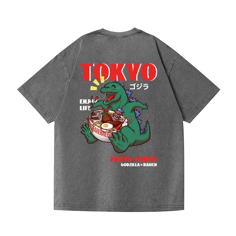 Tokyo Godzilla Vintage Wash Japanese Design Back Art T-Shirt