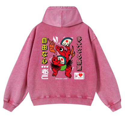 Frog Vintage Washed Cotton Back Art Hoodie