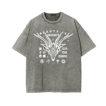 Dark Aesthetics Vintage Wash Japanese Design T-Shirt