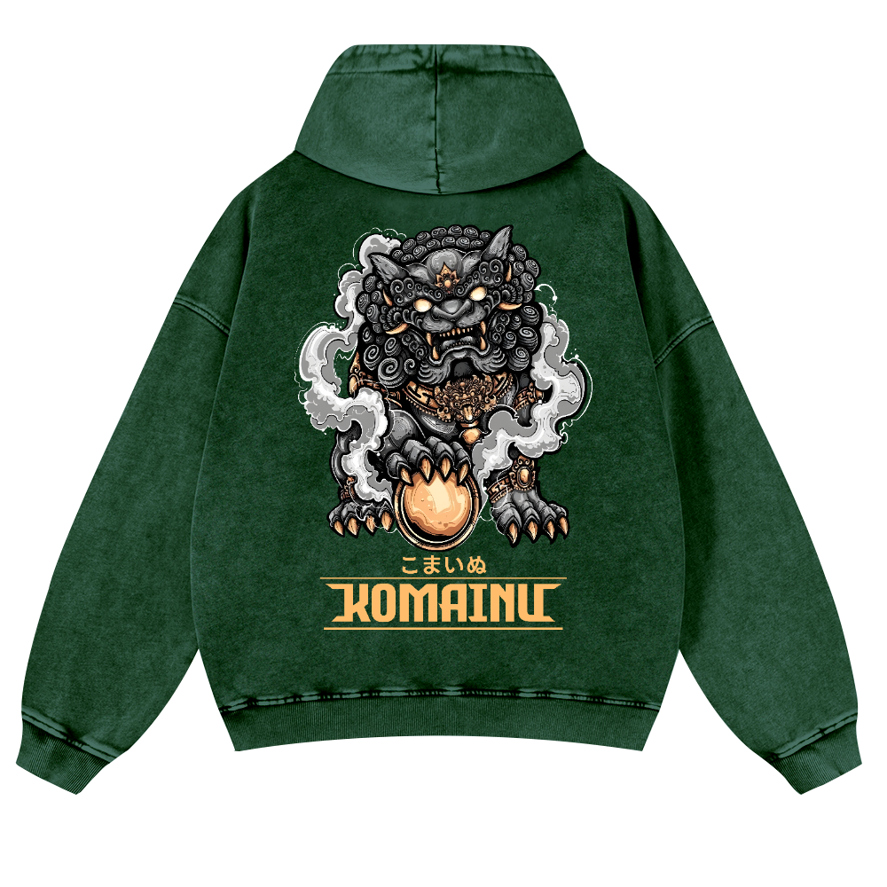 Komainu Vintage Washed Cotton Back Art Hoodie