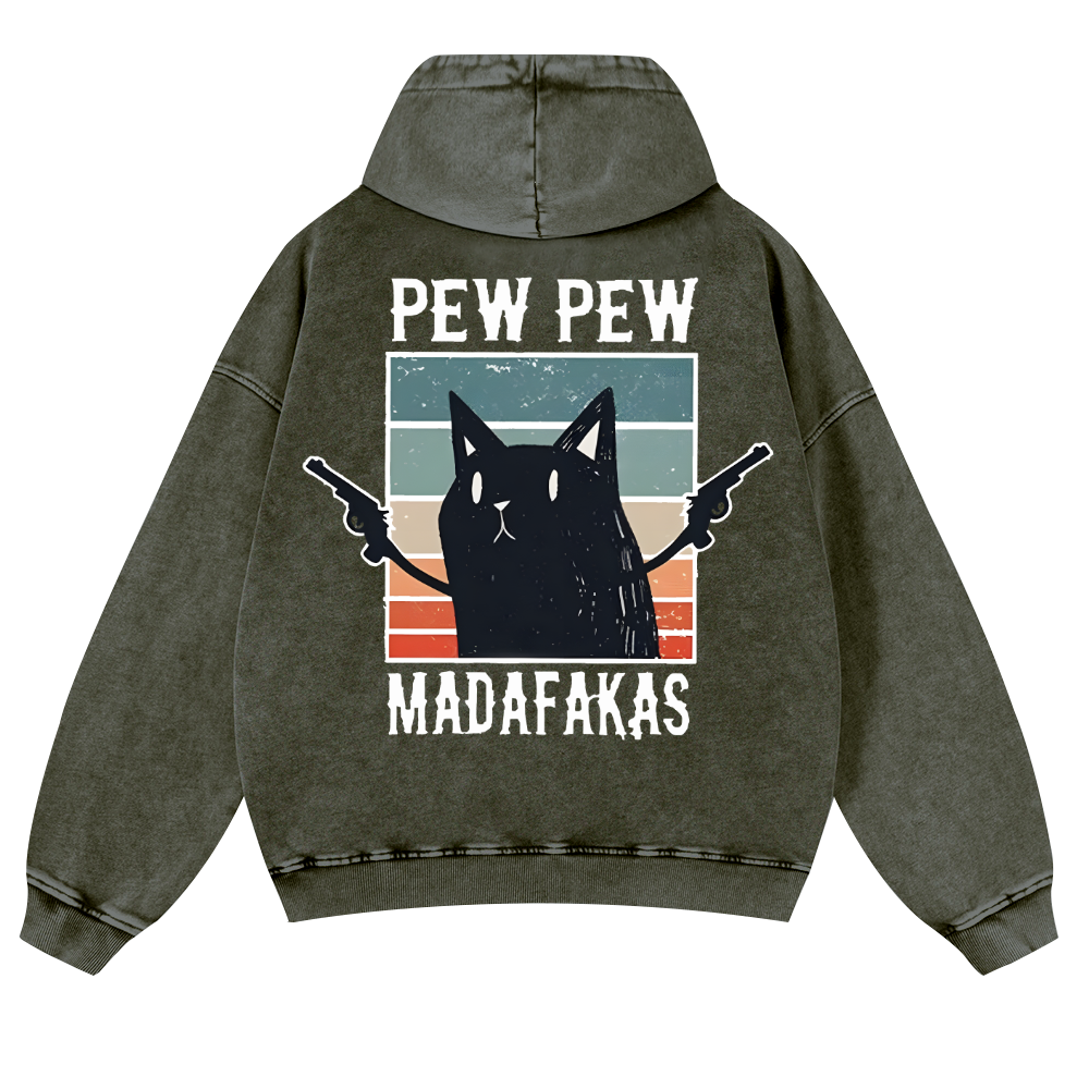 Pew Pew Madafakas Cat Vintage Washed Cotton Back Art Hoodie
