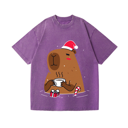 Capybara's Christmas Time Vintage Wash Japanese Design T-Shirt