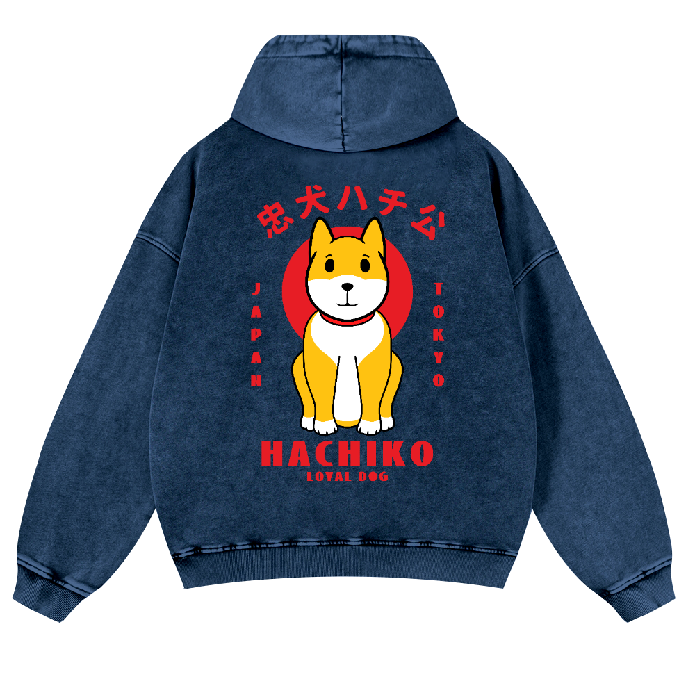 Hachiko Vintage Washed Cotton Back Art Hoodie