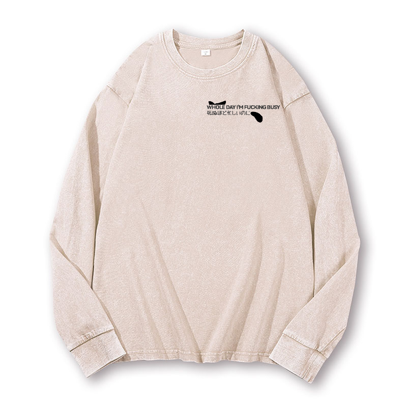 Cat Vintage Washed Cotton Back Art Long-sleeve T-shirt