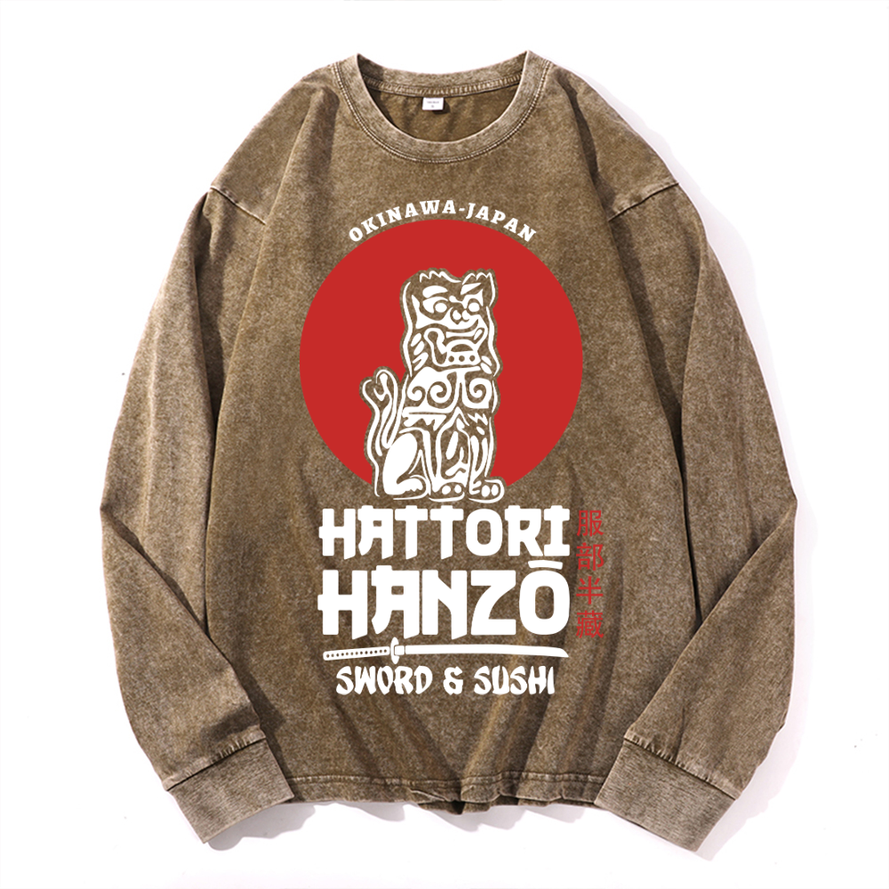 Okinawa Hattori Hanzo Komainu Vintage Cotton Wash Crewneck Sweatshirt