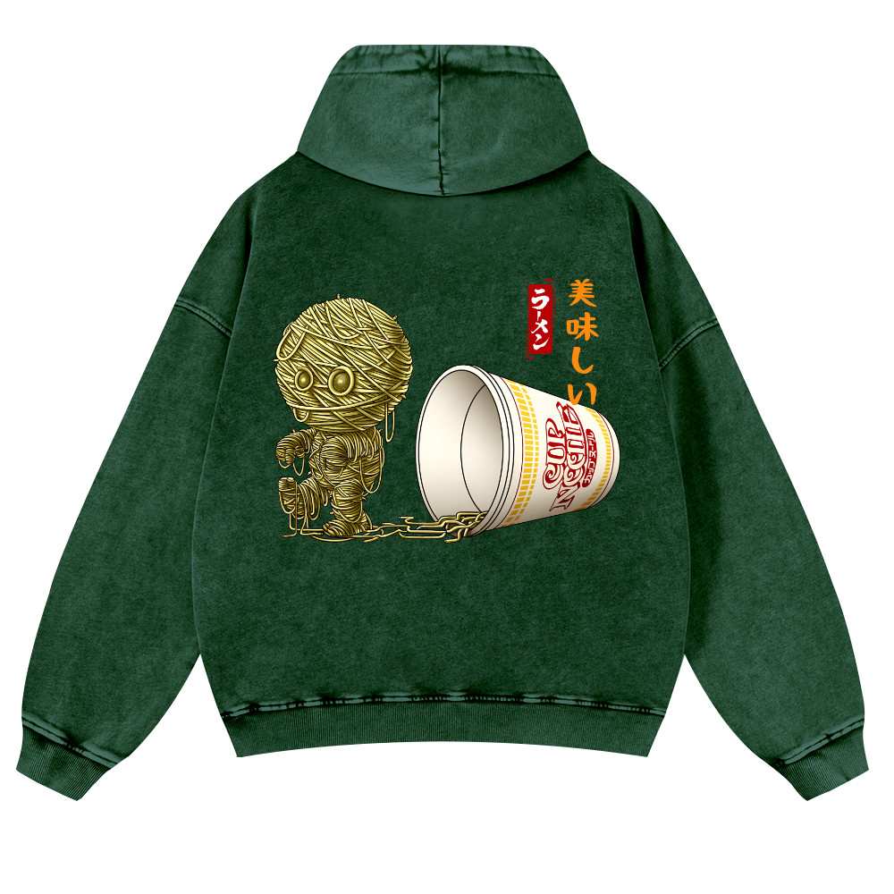 Ramen Mummy Vintage Washed Cotton Back Art Hoodie