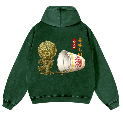 Ramen Mummy Vintage Washed Cotton Back Art Hoodie