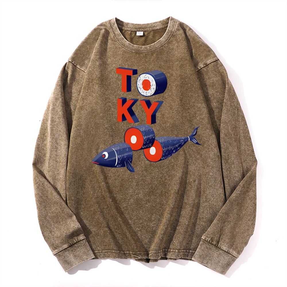 Tokyo Fish Vintage Cotton Wash Crewneck Sweatshirt